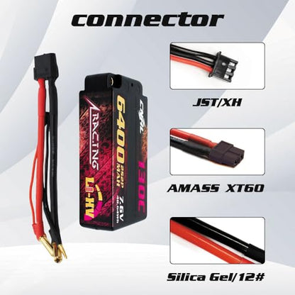 CNHL 6400mAh 2S Shorty Lipo Battery HV 7.6V 130C XT60 Hard Case (2 Packs) | Sustained voltage and chassis balance for 1/10 and 1/8 RC racing buggies, touring cars, crawlers, and long mains.