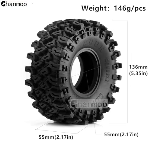2.2 RC Crawler Tires 1/10 RC Rubber Slingers Grappler Mud Wheels Tyres For 1:10 Scale Rock Crawler Car Axial SCX10 90047 D90 TF2 Tamiya CC01 Traxxas TRX4 2.2in Beadlock Rims 4PCS