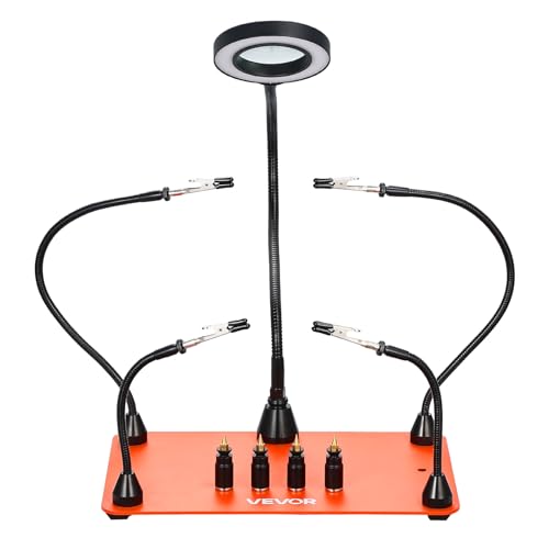 VEVOR Magnetic Helping Hands Soldering Station, 4 Flexible Arms Third Hand Soldering Tool, with 3X LED Magnifying Lamp, 4 PCB Pillar Holder & Heavy-Duty Base, Electronic Repair Craft Hobby DIY - style: 11*7in Large Base Helping Hands Kit