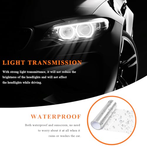 Sun Walker Car Light Tint Film, 12 x 48 Inch Waterproof Taillight Wrap Film Roll with Squeegee & Cutter, Self-Adhesive Vinyl Sticker Sheet Roll for Headlights Fog Lights Tail Lights (Transparent) - color: Transparent
