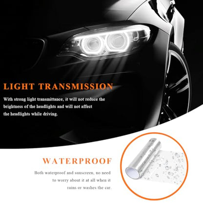 Sun Walker Car Light Tint Film, 12 x 48 Inch Waterproof Taillight Wrap Film Roll with Squeegee & Cutter, Self-Adhesive Vinyl Sticker Sheet Roll for Headlights Fog Lights Tail Lights (Transparent) - color: Transparent