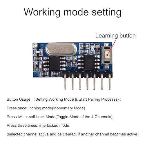 QIACHIP 433MHz Wireless Remote Control Switch Mini Receiver Built-in Learning Code 1527 Decoding 4 Channel Output with 656 FT Long-Distance 4-Button Transmitter White - style: 4-button remote + receiving module
