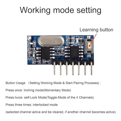 QIACHIP 433MHz Wireless Remote Control Switch Mini Receiver Built-in Learning Code 1527 Decoding 4 Channel Output with 656 FT Long-Distance 4-Button Transmitter White - style: 4-button remote + receiving module