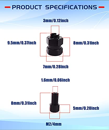 Aluminum 7mm Extended Hex Wheel Hubs for 1/24 SCX24 RC Crawler | 9.5mm Offset Extension 4Pcs Hex Drive Adapter CNC Machined High Strength Easy To Install - size: Black