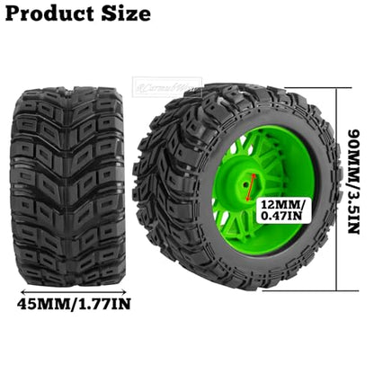 RC Wheels and Tires for 1/16 Scale,RCarmubWow Plastic Rim Rubber Tires for 1/16 Summit E-Revo Gorgon Grom,Mini Kraton 3S, M-J-X16207-16210, H-B-X16889 16890,S-C-Y16101-16106 RC Truck,Green&Red - color: Green W/Red(4pcs)
