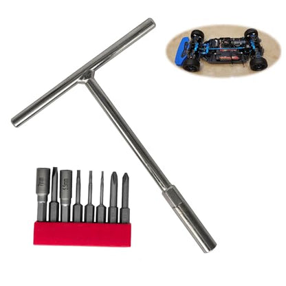8Pcs RC Car Tools Set, JIS & Allen Bits, S2 Steel Magnetic Screwdriver Bits with Mini T-Handle Socket Wrench, 7mm Wheel Nut Tool for Tamiya Compatible Tools,RC Model Kits&Trucks