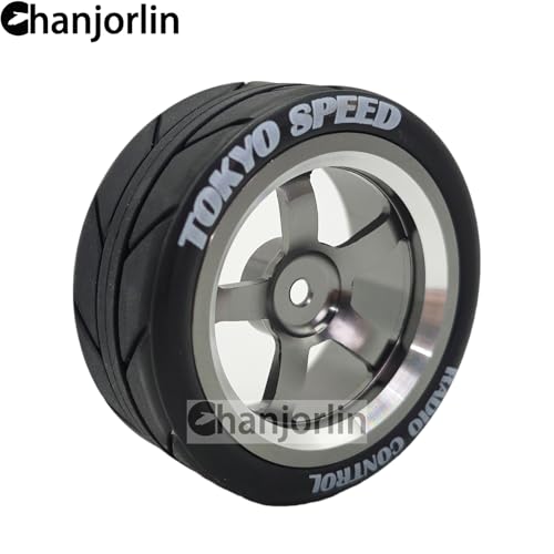 1/10 On Road Racing Tires And 5-Spoke Aluminum Wheels 12mm Hex OD 2.56" RC Touring Tyres For 1:10 Rally Street Drift Car Tamiya TT01 TT02 XV01 A959 PTG2 KYOSHO HSP Traxxas 4PCS (Titanium) - color: Titanium