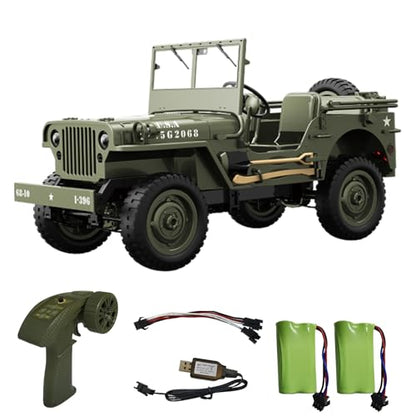 1/10 Willys RC Jeep Toy, 2.4GHz 4x4 Off-Road Crawler | RTR with 2 Batteries, All Terrain Remote Control Truck Vehicle for Kids & Adults - color: C8815-oliver Green