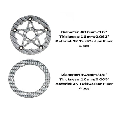 1.6" (40.6mm) Super Wheels, Carbon Fibre Beadlock Wheel fit for SCX24 TRX4M FCX24 FCX24M CR18P 1/24 1/18 RC Crawlers Upgrade, Style C, Silver - color: Silver, size: Style C