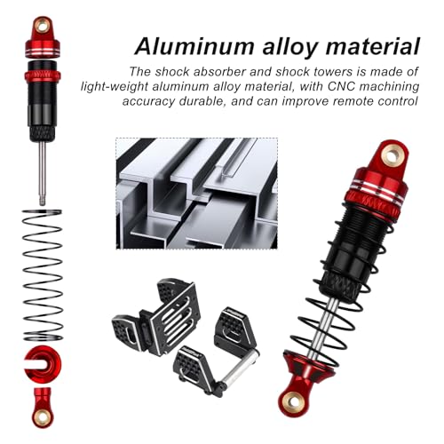 HobbyPark 59mm Aluminum Shocks for TRX4M 1/18 Crawler Shock Absorber Upgrade with Adjustable Shock Mounts Front & Rear Shock Towers (Red) - color: Red
