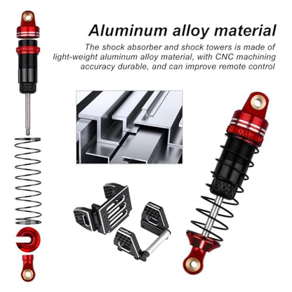 HobbyPark 59mm Aluminum Shocks for TRX4M 1/18 Crawler Shock Absorber Upgrade with Adjustable Shock Mounts Front & Rear Shock Towers (Red) - color: Red