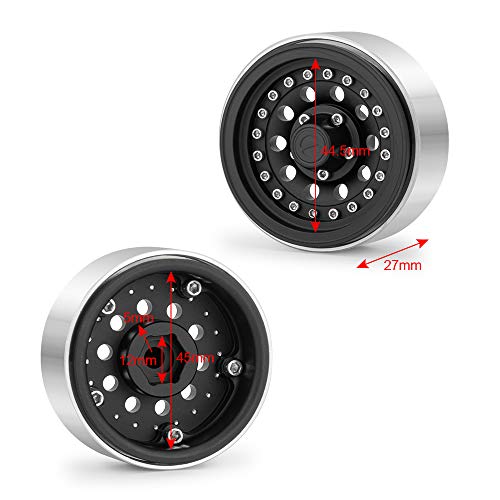 QUE-T 1.9" Pack of 4 Alloy Metal Beadlock Wheel Rims for 1/10 RC Crawler SCX10 90046 D90 Trx4 (Black) - color: Black