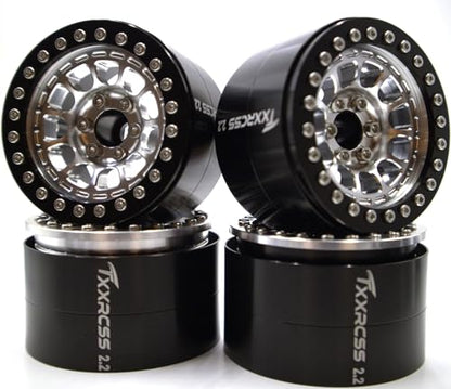 RC 2.2 Aluminum Alloy Beadlock Wheels and Tires Upgrades Accessories Rims for 1/10 SCX10 TRX4RC4WD and D90 RC Crawler Axial Remote Control Car (4pc) (Black Silver) - color: Black Silver