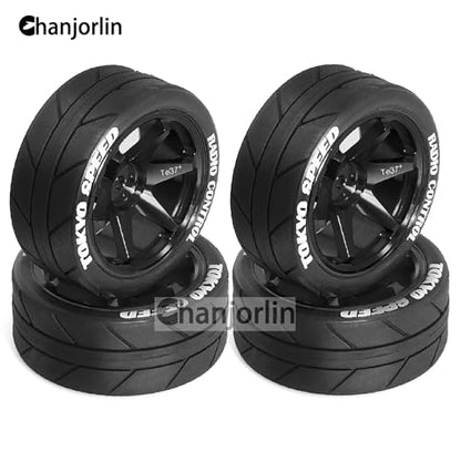 1/10 On Road Tires and Aluminum Wheels 12mm Hex RC Rally Racing Tyres OD 2.56" for Tamiya TT01 TT02 XV01 TA06 A959 PTG2 HPI KYOSHO PTG2 Traxxas 1:10 Street Touring Drift Car 4PCS (Black) - color: Black