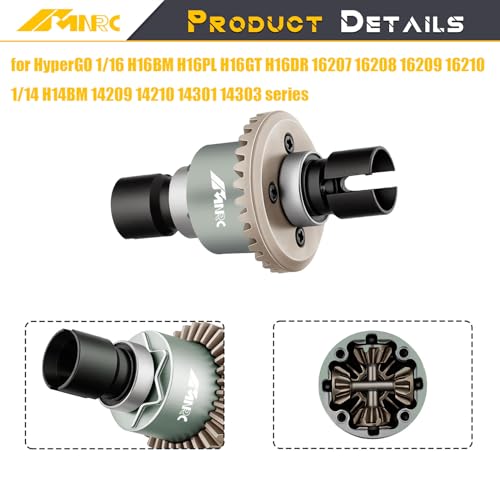 Alloy Front Rear Differential Diff & Spur Input Gear Kit for HyperGO 1/16 H16BM H16PL H16GT H16DR 16207 16208 16209 16210 1/14 H14BM 14209 14210 14301 14303 Upgrades Part Gray - color: Gray