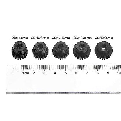 HARFINGTON 32P Hardened Pinion Motor Gear Set 5pcs 18T 19T 20T 21T 22T Fit 5mm RC Motor Shaft 0.8 Metric Pitch 32 Pitch Gears for RC Car, with Hex Key