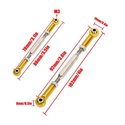 RC Car Push Rods, 6Pcs 88mm Aluminum Alloy Adjustable Turnbuckle Rods, Linkage Accessories for RC Car Upgrade Parts, Gold Turnbuckle Rod Linkage for 1/10 RC Crawler - color: Gold