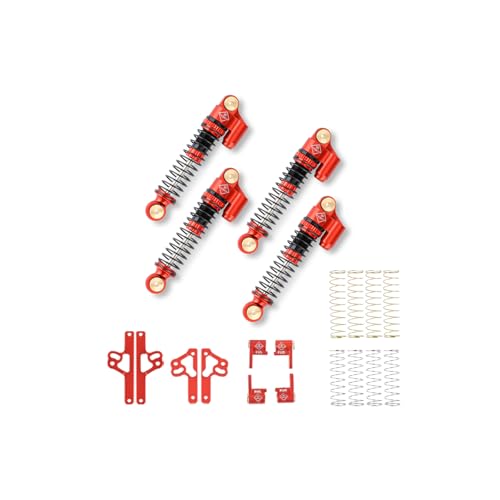 SCX24 Shock Flex Blades With 47MM Oil Filled Shocks Absorber | CNC Aluminum Damper Mount for Axial SCX24 Upgrade Parts 1/24 RC Crawler - color: Red