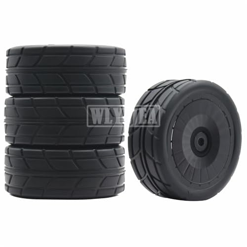 4PCS RC 1/10 On-Road Tires 65mm RC Rubber Tires w/Plastic Wheel Rim 12mm Hex Fit for 1/10 RC On-Road Rally Car HPI Tamiya TT01 TT02 Kyosho Wltoys 144001 - color: Black 3