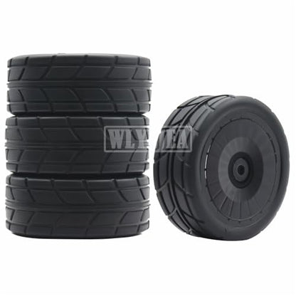 4PCS RC 1/10 On-Road Tires 65mm RC Rubber Tires w/Plastic Wheel Rim 12mm Hex Fit for 1/10 RC On-Road Rally Car HPI Tamiya TT01 TT02 Kyosho Wltoys 144001 - color: Black 3