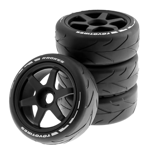 1/8 RC On Road Tires And Hard Plastic Drift Wheels 17mm Hex Rally Racing Tyres For 1:8 Scale Touring Street Car Tamiya HPI WR8 HSP Hobao ARRMA Redcat Losi Kyosho VRX W10 4PCS (Black) - color: Black