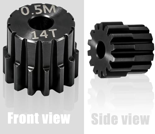 Hardened Steel 0.5M Pinion Gear 14T 2.0mm Shaft for RC Car/Helicopter Upgrade, Compatible with ARRMA 1/14 Typhoon 1/16 Mojave 1/18 Granite, Losi 1/12, 0.5Mod 13T-27T Gear for Brushed Brush-less Motors - size: 14T