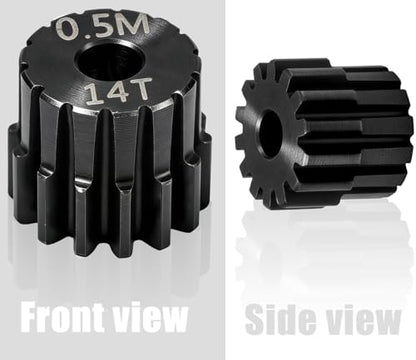 Hardened Steel 0.5M Pinion Gear 14T 2.0mm Shaft for RC Car/Helicopter Upgrade, Compatible with ARRMA 1/14 Typhoon 1/16 Mojave 1/18 Granite, Losi 1/12, 0.5Mod 13T-27T Gear for Brushed Brush-less Motors - size: 14T
