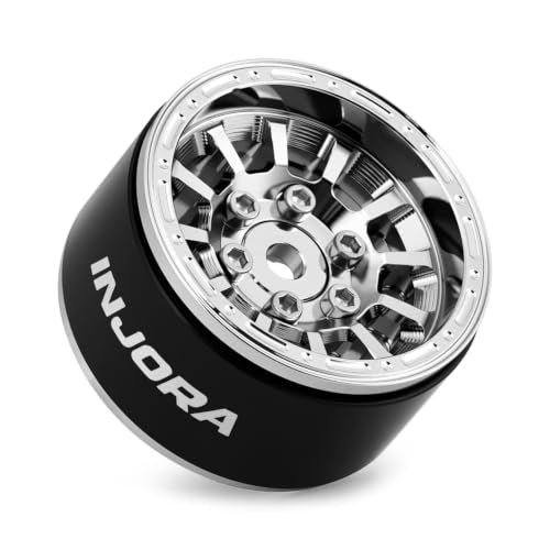 INJORA 1.0" Aluminum Beadlock Wheels 0mm Offset for 1/18 1/24 RC (Chrome) - color: Chrome