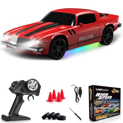 RC Drift Car 1:24 Remote Control Car 4WD 15KM/H High Speed Racing Sport Car with LED Lights RC Cars Toy for Kids Boys Girls Adults Gifts Birthday Christmas - color: Red
