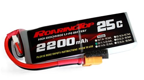 RoaringTop LiPo Battery Pack 25C 2200mAh 3S 11.1V with XT60 Plug for RC Car Boat Truck Heli Airplane