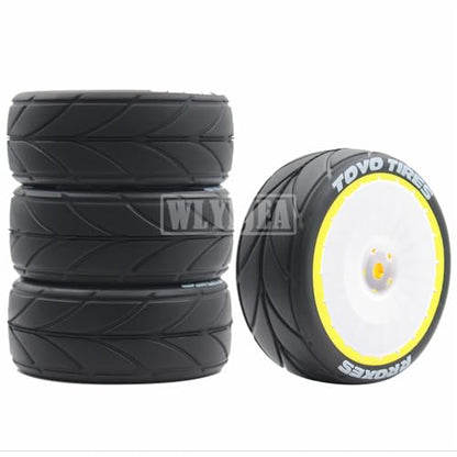 4PCS RC 1/10 On-Road Tires 65mm RC Rubber Tires w/Plastic Wheel Rim 12mm Hex Fit for 1/10 RC On-Road Rally Car HPI Tamiya TT01 TT02 Kyosho Wltoys 144001 - color: Yellow 1