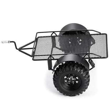 RC Trailer for Hauling Behind Cars Flatbed Trailer with Wheels Tires & Hook Hitch RC Crawler Accessories for 1/24 RC Crawler Axial SCX24 AX24 FCX24 Upgrades Parts