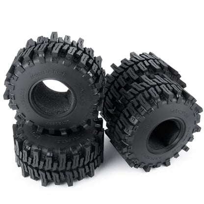 RCHUBAM 4Pcs 2.2" Rubber Wheel Tires for for 1/10 SCX10 AXI03004 AXI03007 | 125*56mm Tires,Deep Claw Tread Mud Terrain Tires with Insert Foam