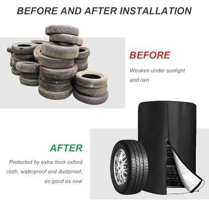 Tire Cover with 4 Felt Pads, Waterproof 420D Oxford Spare Tire Storage Bag with Zipper, Heavy Duty Tyre Stack Dust Protective Cover for Trucks SUVs Trailers, Car Accessories - size: 1pcs with Pads