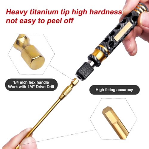 1/4" Drivers 1.27mm(0.05") 1.5mm 2mm 2.5mm 3mm Titanium RC Hex Driver Bit Set Quick Change Allen Key Wrench Combo for Electric Screwdrivers/Power Drill Fit Traxxas Axial RC Cars Repairing