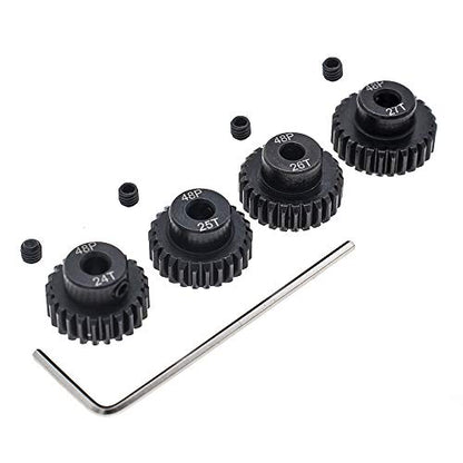 4pcs 48P Pinion Gear 3.175mm Set Hardened 24T 25T 26T 27T 48DP Pitch Gears RC Upgrade Part with Screwdriver