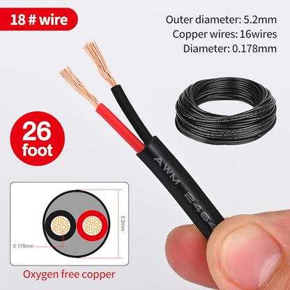 18 Gauge Wire 2 Conductor,18 AWG Electrical Wire Stranded PVC Cord Oxygen-Free Copper Cable,26FT 2 Core Pure Copper Flexible Cable Wire for LED Lamp Lighting Strips Automotive (18AWG-2C, 26FT)… - size: 26FT, style: 18AWG-2C