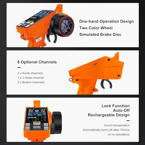 MEUS RACING ME-8A RC Transmitter 8 Channels 2.4GHz and Receiver with Coach Mode for 1/8 1/10 1/18 1/24 RC Crawler Car Boat TRX4 TRX4M SCX10 SCX24 Upgrades Parts (Orange) - color: Orange