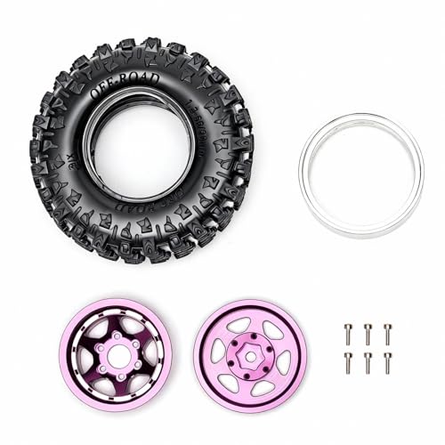 1.3” Aluminum Beadlock Wheels & Mud Terrain Tires Set for 1/18 1/24, -7.6mm Offset RC Crawler Car Fits TRX4M, Axial SCX24 AX24, Redcat Ascent-18, FCX24, 66 x 26mm, Pre-Assembled, 4 pcs Purple - color: Purple