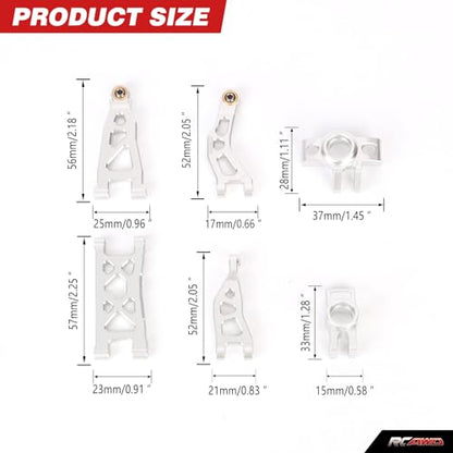 RCAWD for Losi n & ARRMA Mojave Grom Suspension Arms & Steering Set for 1/16 Desert Truck & 1/12 On-Road Upgrade, Steering Spindle & Rear Hub Carrier & Front Rear A-Arms Silver - color: Silver