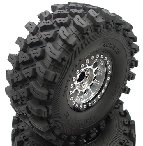 348g Weighted RC 2.2 Beadlock Wheels & Tire Set (4-Piece) Upgrades Accessories Rims for 1/10 SCX10 Wheels TRX4RC4WD and D90 RC Crawler Axial Remote Control Car 4pcs (Silver & Black) - color: Silver & Black
