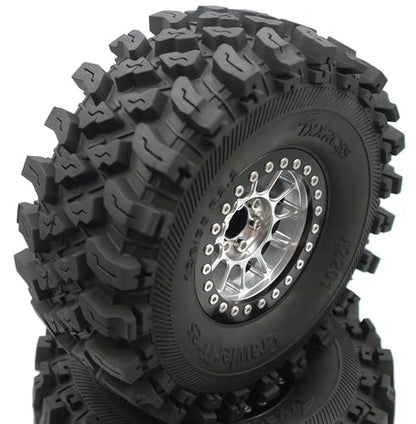 348g Weighted RC 2.2 Beadlock Wheels & Tire Set (4-Piece) Upgrades Accessories Rims for 1/10 SCX10 Wheels TRX4RC4WD and D90 RC Crawler Axial Remote Control Car 4pcs (Silver & Black) - color: Silver & Black