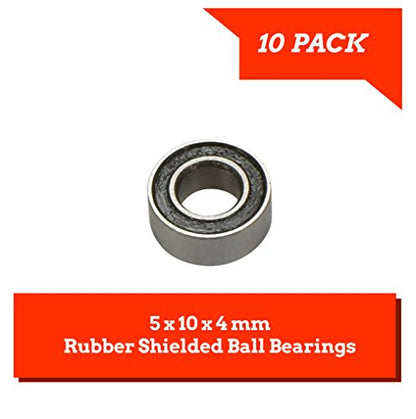 10 Pack 5x10x4mm Rubber Shielded Ball Bearings MR105-2R - Apex RC Products #1920R