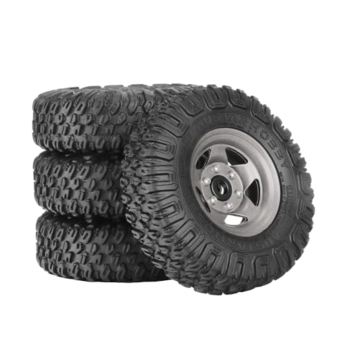 4PCS RC Car 1.55 Inch Tyres Aluminum Alloy Metal Beadlock Wheel Rim and Rubber Tires for 1/10 RC Crawler Car for Axial AX90069 D90 TF2 Tamiya CC01 LC70 MST JIMNY(85mm-5Spoke Gray) - color: 85mm-5Spoke Gray