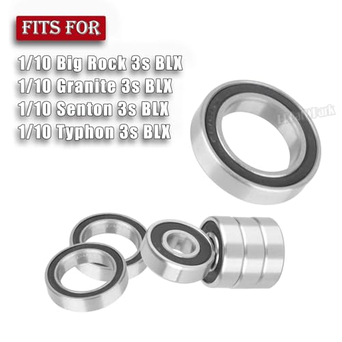 Steel Bearing Kit & Bearing Screw Kit Upgrades Part for 1/10 Big Rock 3s BLX/Granite 3s BLX/Senton 3s BLX/Typhon 3s BLX,RC Bearing Kit Rubber Seals Hops Up,Black - color: Black - (27 Pcs)