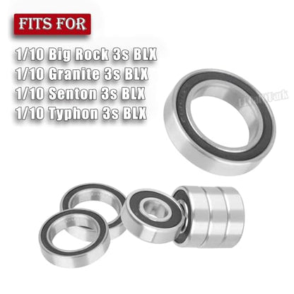 Steel Bearing Kit & Bearing Screw Kit Upgrades Part for 1/10 Big Rock 3s BLX/Granite 3s BLX/Senton 3s BLX/Typhon 3s BLX,RC Bearing Kit Rubber Seals Hops Up,Black - color: Black - (27 Pcs)
