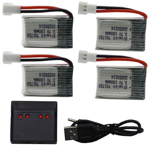 Blomiky 4 Pack 3.7V 1S 180mAh 20C Li-PO Battery with MX2.0 Plug Suitable for Some Small RC Airplne Helicopter Drone / 3.7V 180mAh *4
