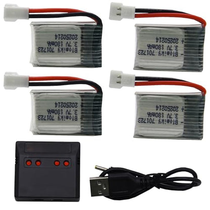 Blomiky 4 Pack 3.7V 1S 180mAh 20C Li-PO Battery with MX2.0 Plug Suitable for Some Small RC Airplne Helicopter Drone / 3.7V 180mAh *4