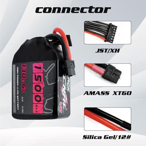 CNHL 1500mAh 6S LiPo Battery 22.2V 130C with XT60 Plug (2 Packs) | High discharge RC battery for FPV racing drones, freestyle quadcopters, RC helicopters, and airplane models.