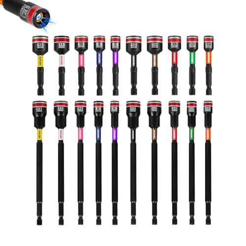 Impact Nut Driver Set, 20 Pieces 2.56”6”Long 6mm/8mm/10mm/ 11mm/13mm 1/4”5/16”3/8”7/16”1/2”6 Point Alloy Steel Magnetic Metric/SAE Nut Setter 1/4 Hex Shank Impact Driver with Case Box - size: 2.56"/6", style: MIXSM-20pcs